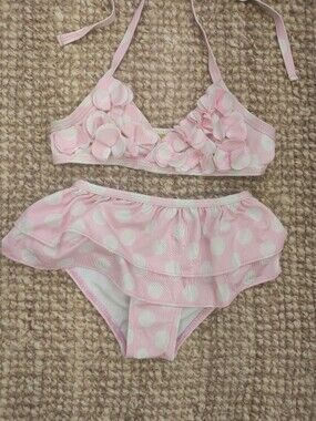 Penelope Mack Pink and White Polka Dot Girls Bikini Set